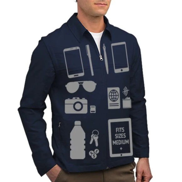 SCOTTeVEST Sterling Jacket Mens XL Navy Convertible Zip Off Sleeves Travel Cargo - Picture 2 of 16